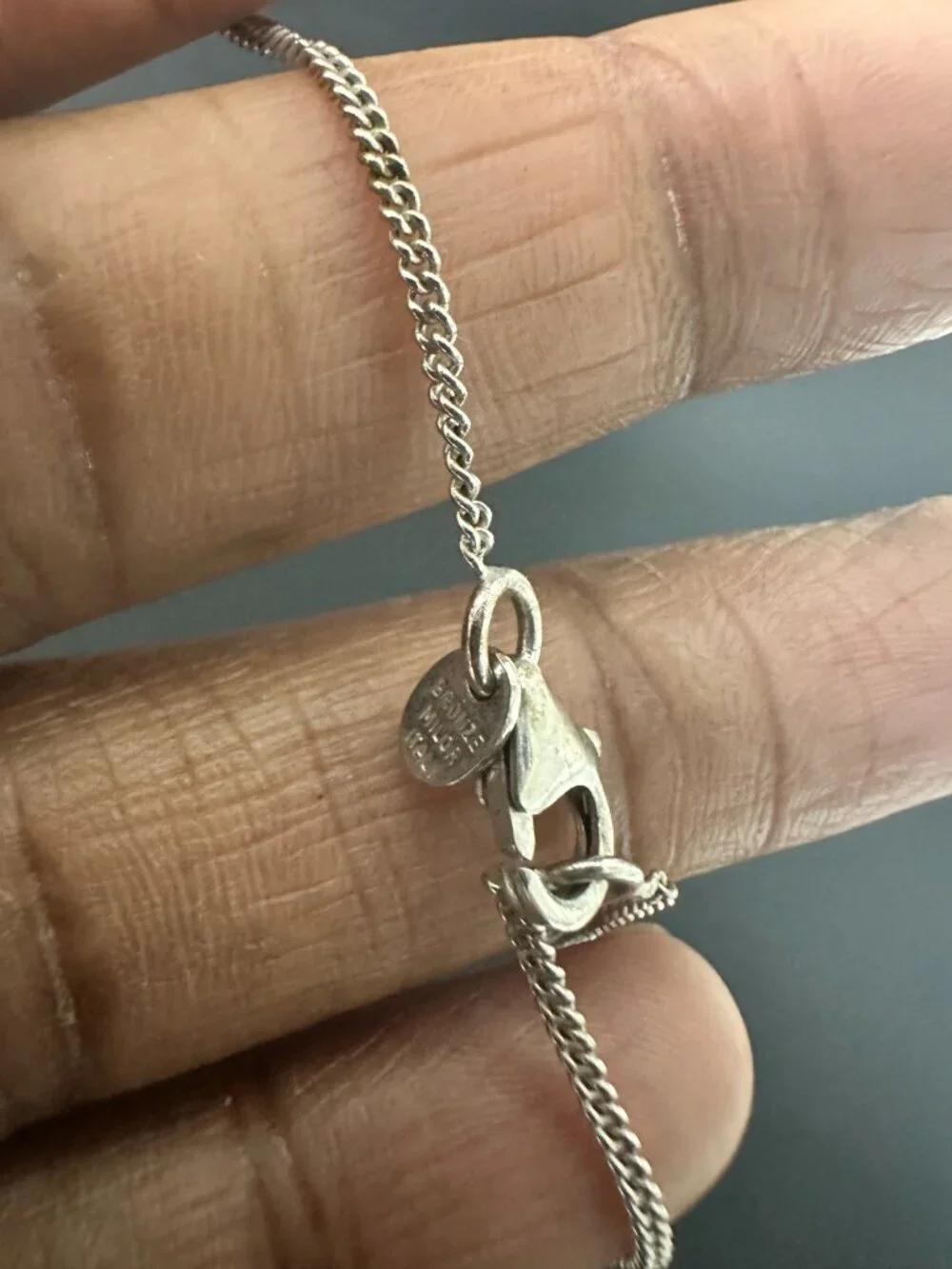 Milor Bronze Italy Necklace Silver Tone Heart Tag Pendant Chain Link 18.5